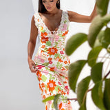 Floral Print Backless Maxi Dress Sleeveless Bodycon Floral Dress