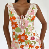 Floral Print Backless Maxi Dress Sleeveless Bodycon Floral Dress