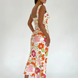 Floral Print Backless Maxi Dress Sleeveless Bodycon Floral Dress