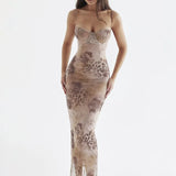 Spaghetti Strap Sleeveless Lace-up Split Club Party Tank Floral Dress