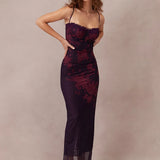 Spaghetti Strap Sleeveless Backless Ruched Maxi Floral Dress