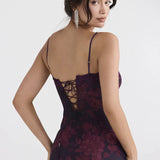 Spaghetti Strap Sleeveless Backless Ruched Maxi Floral Dress