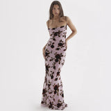 Spaghetti Strap Sleeveless Backless Ruched Maxi Floral Dress