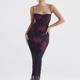 Spaghetti Strap Sleeveless Backless Ruched Maxi Floral Dress