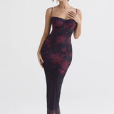 Spaghetti Strap Sleeveless Backless Ruched Maxi Floral Dress