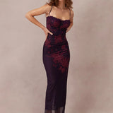 Print Sleeveless Backless Ruched Maxi Floral Dress