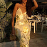 V Neck Backless Slipdress Spaghetti Strap Bodycon Floral Dress