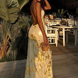 V Neck Backless Slipdress Spaghetti Strap Bodycon Floral Dress