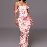 Summer New Spaghetti Strap Backless Print Maxi Floral Dress