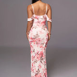 Summer New Spaghetti Strap Backless Print Maxi Floral Dress