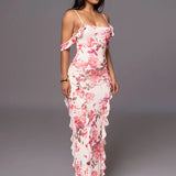 Summer New Spaghetti Strap Backless Print Maxi Floral Dress