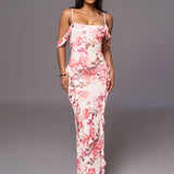 Summer New Spaghetti Strap Backless Print Maxi Floral Dress