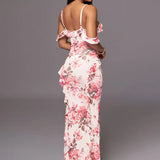 Summer New Spaghetti Strap Backless Print Maxi Floral Dress