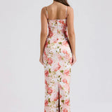 Spaghetti Strap Sleeveless Backless Bodycon Back Split Maxi Floral Dress