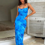 Spaghetti Strap Maxi Dress Sleeveless Backless Fashion Floral Dress