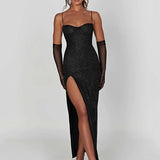 Sparkle Maxi Dress New Spaghetti Strap Backless Sleeveless Lace Dress