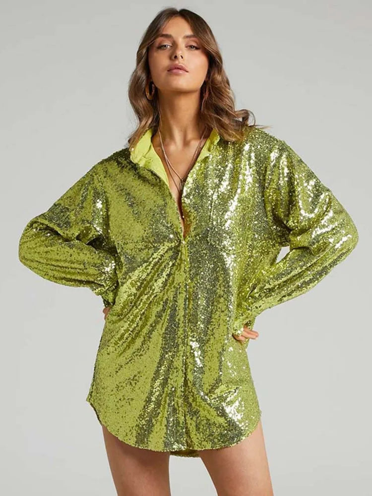 Turn-down Collar Silk Elegant Long Sleeve Loose Fashion Casual Streetwear Vestido Blouse