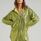 Turn-down Collar Silk Elegant Long Sleeve Loose Fashion Casual Streetwear Vestido Blouse