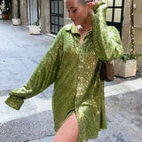 Turn-down Collar Silk Elegant Long Sleeve Loose Fashion Casual Streetwear Vestido Blouse