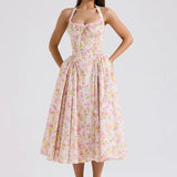 Vintage Halter Sleeveless Backless A-line Floral Dress