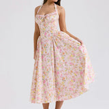 Vintage Halter Sleeveless Backless A-line Floral Dress