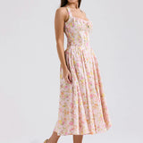 Vintage Halter Sleeveless Backless A-line Floral Dress