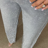 Premium Wide Leg Diamanté Denim Jeans in Storm Grey