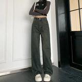 Female 2025 New Spring Cement Grey High Waist Thin Small Wide-Legged Trousers Jeans