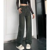 Female 2025 New Spring Cement Grey High Waist Thin Small Wide-Legged Trousers Jeans