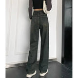 Female 2025 New Spring Cement Grey High Waist Thin Small Wide-Legged Trousers Jeans
