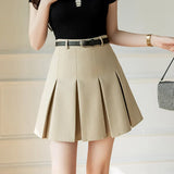 New Fashion Black Mini Pleated Women 2025 Spring Summer High Waist A-line Short Korean Woman Casual Skirt
