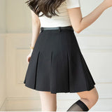New Fashion Black Mini Pleated Women 2025 Spring Summer High Waist A-line Short Korean Woman Casual Skirt