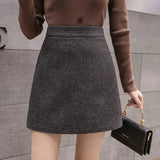 New Fashion Plaid A-Line Mini Women Autumn Winter High Waist Woolen Female Casual All-match Short Skirt