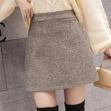 New Fashion Plaid A-Line Mini Women Autumn Winter High Waist Woolen Female Casual All-match Short Skirt