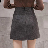 New Fashion Plaid A-Line Mini Women Autumn Winter High Waist Woolen Female Casual All-match Short Skirt