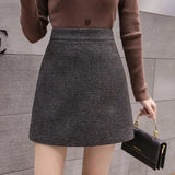 New Fashion Plaid A-Line Mini Women Autumn Winter High Waist Woolen Female Casual All-match Short Skirt