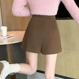 New Autumn Winter Woolen Korean Chic High Waist Shorts Women 2025 Shorts