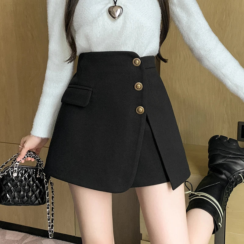 New Autumn Winter Woolen Korean Chic High Waist Shorts Women 2025 Shorts
