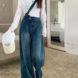 Asymmetry High Waisted Wide Legs Pocket Denim Jeans