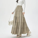 New Fashion Women Layered 2025 Spring Summer High Waist A-line Long Ladies Holiday Style Casual Loose Skirt