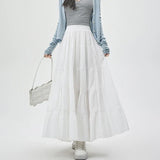 New Fashion Women Layered 2025 Spring Summer High Waist A-line Long Ladies Holiday Style Casual Loose Skirt