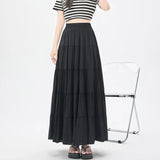 New Fashion Women Layered 2025 Spring Summer High Waist A-line Long Ladies Holiday Style Casual Loose Skirt