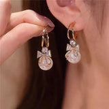 New Contracted Round Pearl Women Sweet Flower Zircon Geometric Girl Party Jewelry Earring