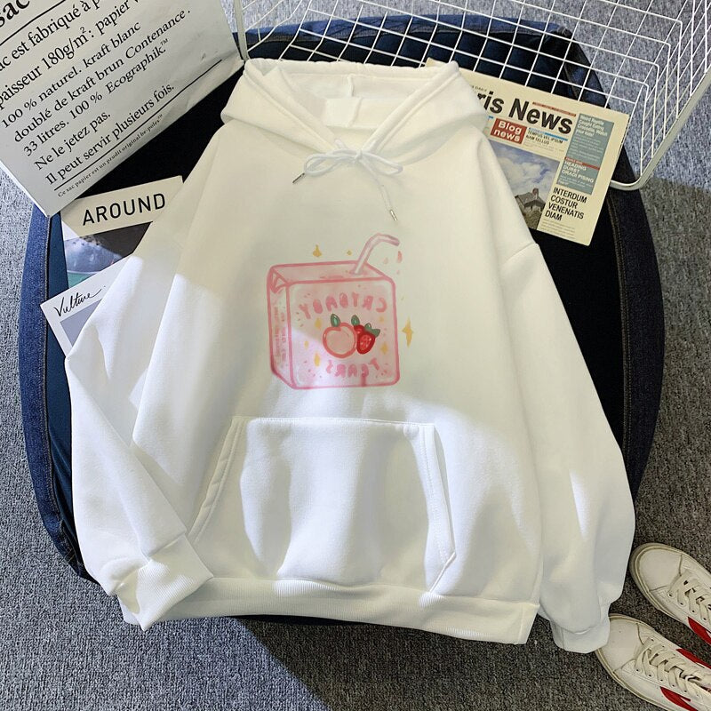 Kawaii Peach Juice Casual Pink Hoodies