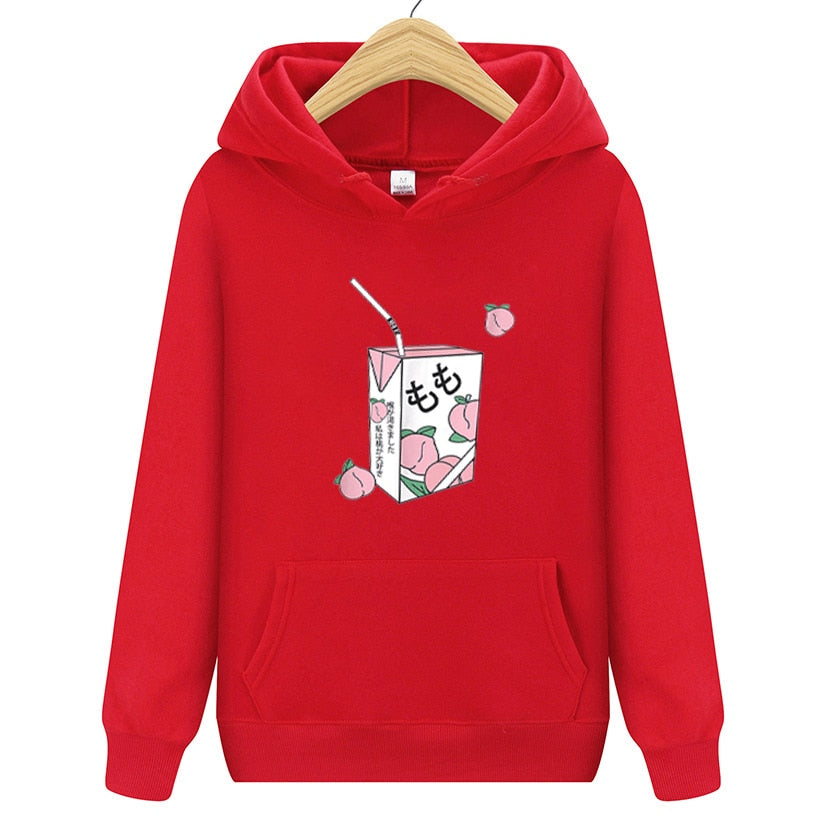 Kawaii Peach Juice Casual Pink Hoodies
