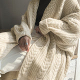 Winter Medium Length Knitted Cardigan Thickened Loose Fried Dough Twist Sweater