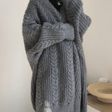 Winter Medium Length Knitted Cardigan Thickened Loose Fried Dough Twist Sweater