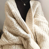 Winter Medium Length Knitted Cardigan Thickened Loose Fried Dough Twist Sweater