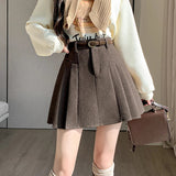 New Korean Fashion High Waist A-line Mini Pleated Women Autumn Winter Woolen Woman Casual Wool Short Skirt