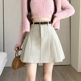 New Korean Fashion High Waist A-line Mini Pleated Women Autumn Winter Woolen Woman Casual Wool Short Skirt
